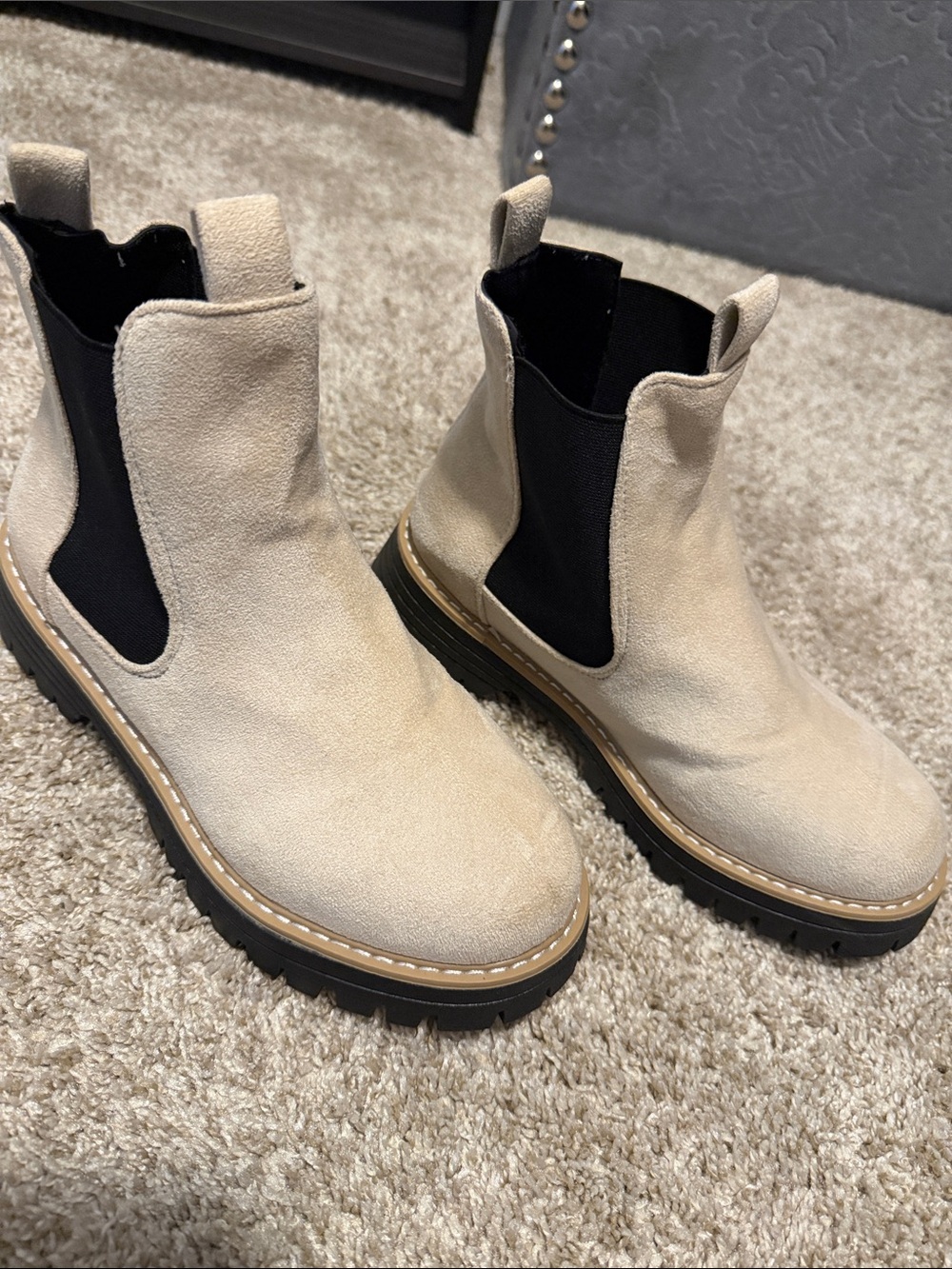 Kids Chelsea Boot - Beige Suede Slip-On